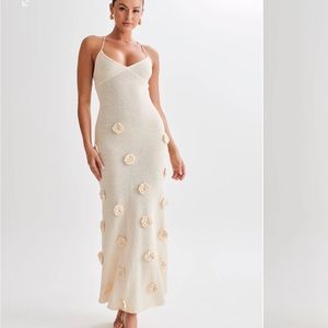 Meshki crochet maxi dress with flowers, nude